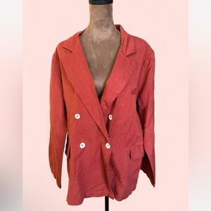 Free People Winnie linen blend lightweight suit jacket in terracotta orange M